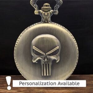 Punisher Skull Pocket Watch – Vintage Look Metal Biker Gothic Keepsake for Men